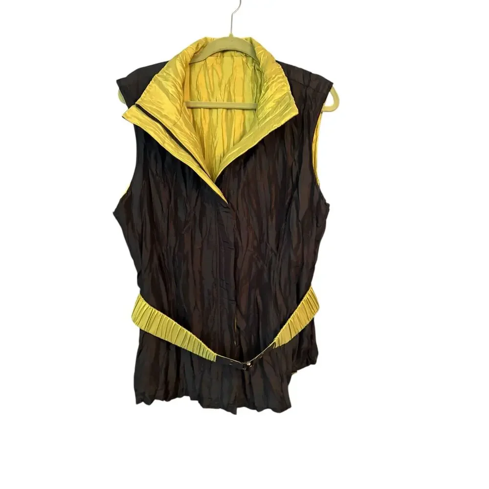 Women’s Reversible Vest Belted Chartreuse & Black Lightweight NO Tags Autumn